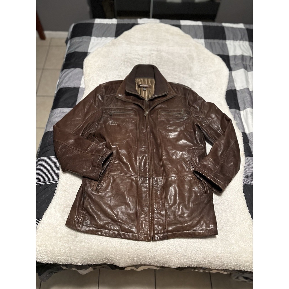 Danier Mens Brown Distressed Leather Jacket Thinsulate Lined Zip Size Large
